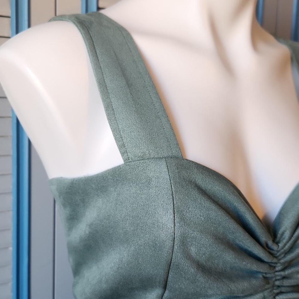 Miami for Francesca’s Ruched Sage Green Mini Dress - Picture 6 of 13